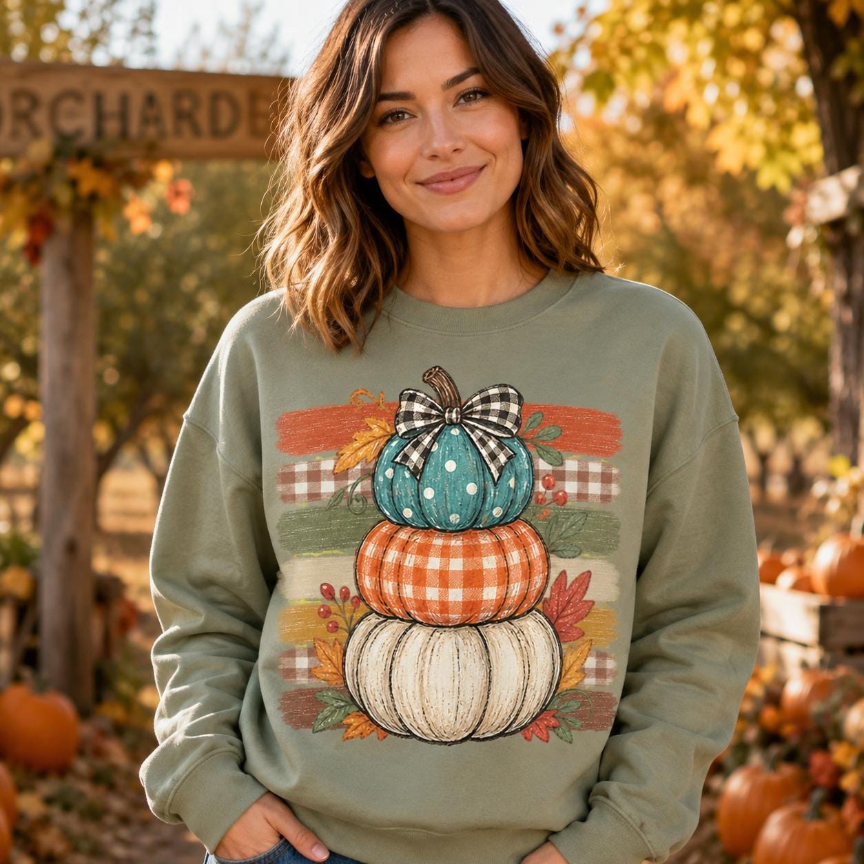 Stacked Plaid Pumpkins PNG Sublimation Design, 2 Versions