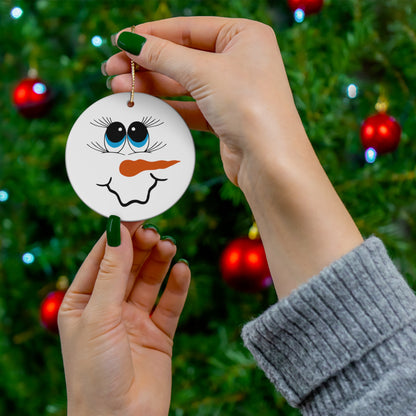 Female Snowman Face Ceramic Ornament, 1-Pack Printify