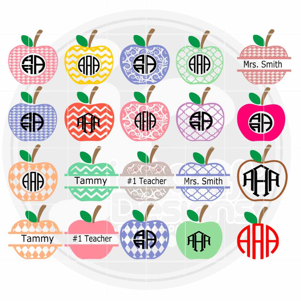 School Apple Monogram Frame Svg