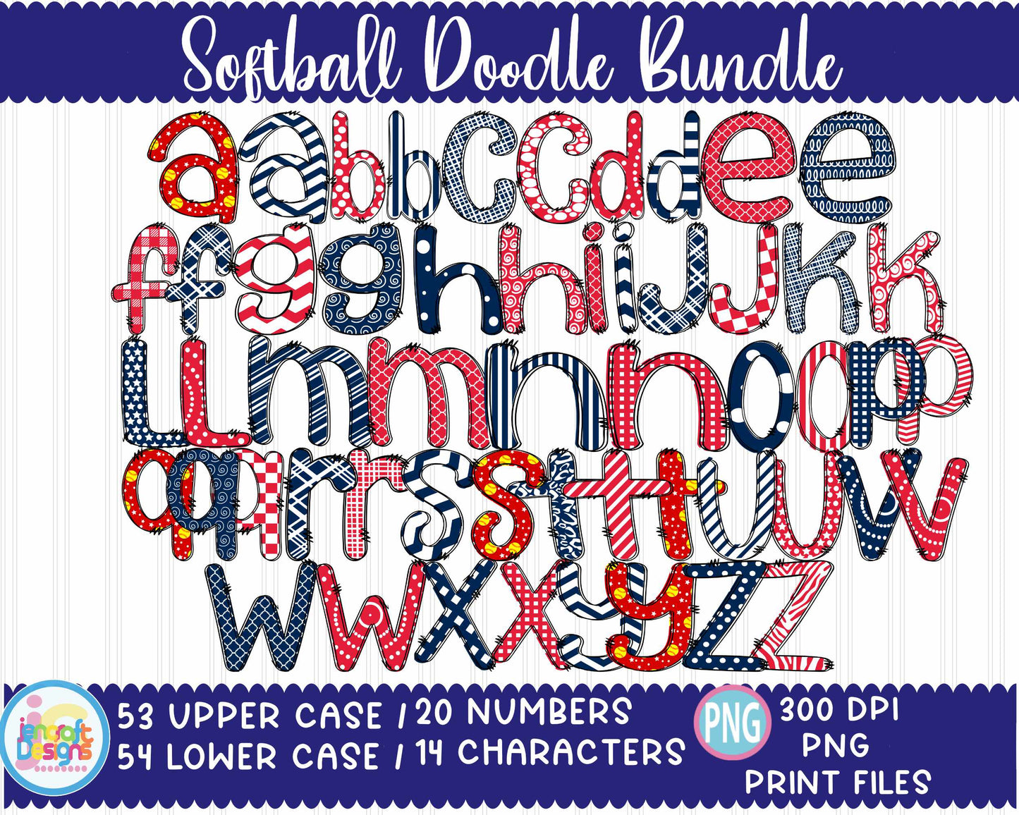Softball Doodle Letters Png | Softball Alphabet Png Sublimation File