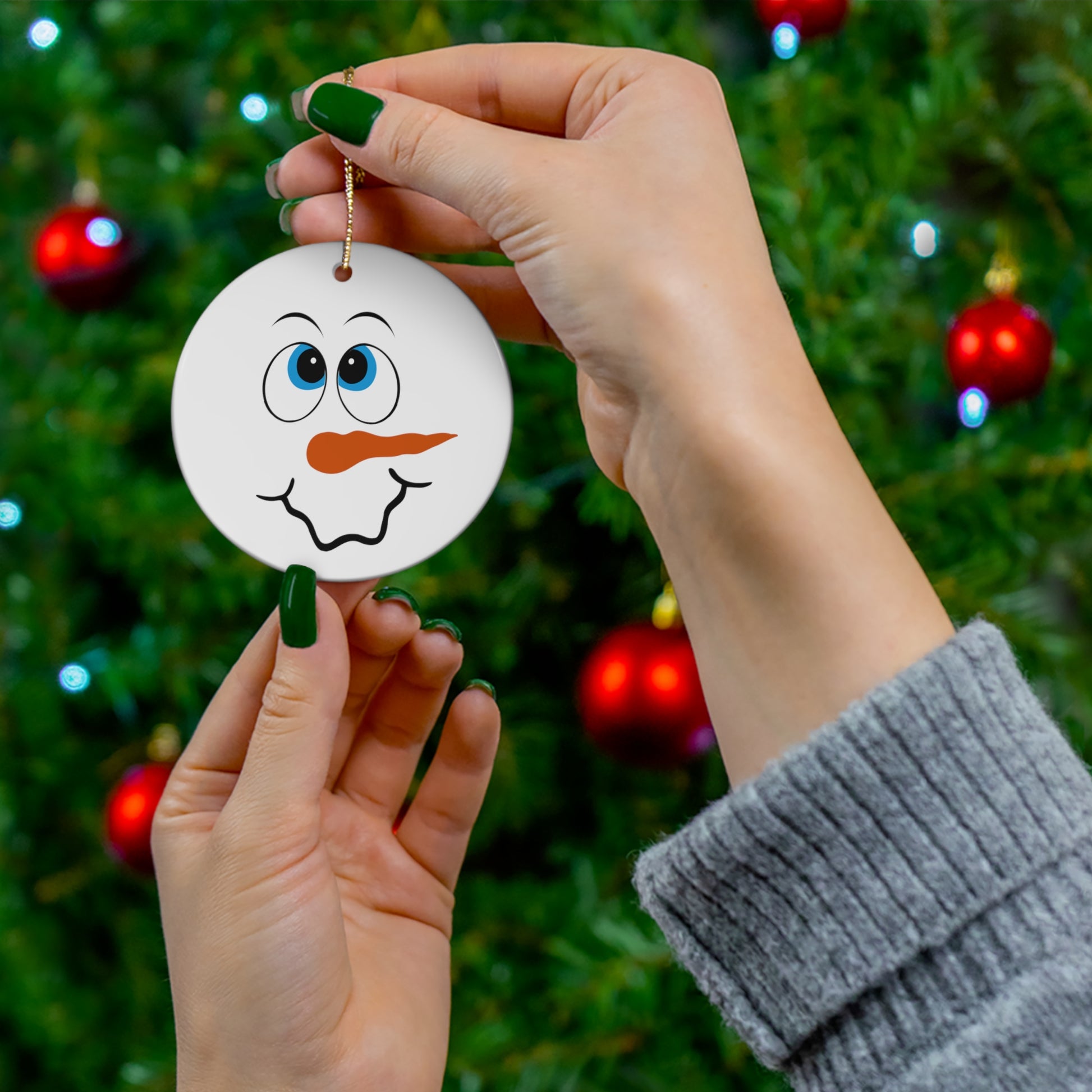 Snowman Face Ceramic Ornament, 1-Pack Printify