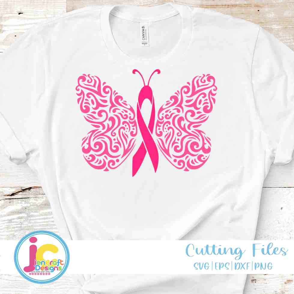 Breast Cancer Awareness Svg | Filigree Awareness Butterfly SVG EPS DXF PNG JenCraft Designs