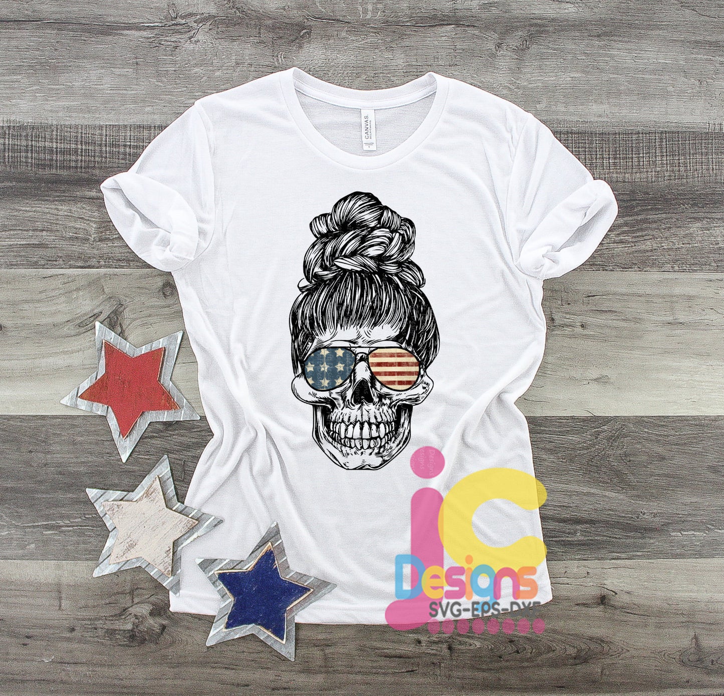 American Flag Skull PNG, Messy Bun PNG - JenCraft Designs