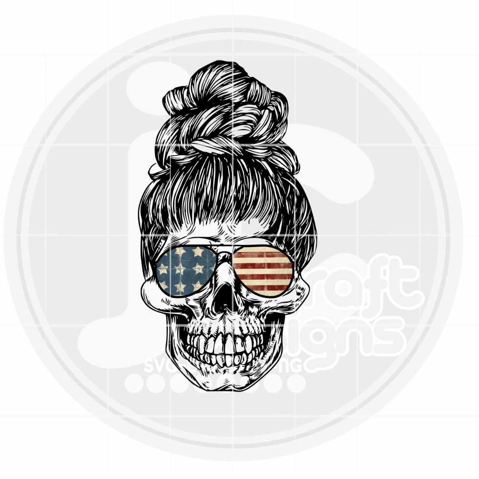 American Flag Skull PNG | Messy Bun PNG Sublimation File