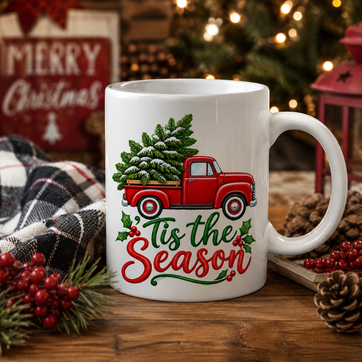 Tis the Season Christmas Sublimation PNG Tumbler Design Red Truck