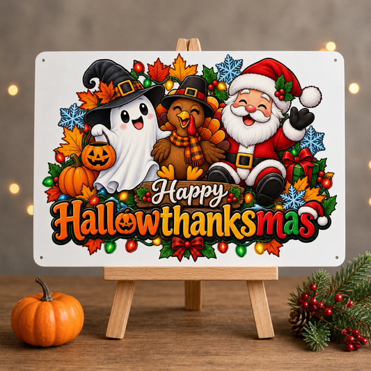 Happy Hallowthanksmas PNG | Ghost Turkey Santa Sublimation Design