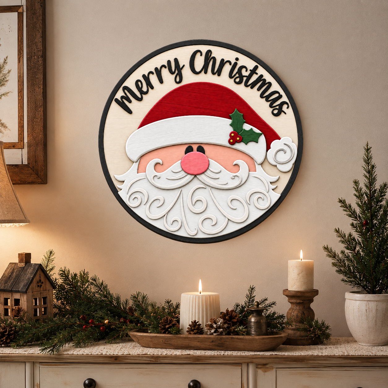 Santa Claus Christmas Door Hanger SVG | Layered Laser Cut Sign SVG EPS DXF PNG