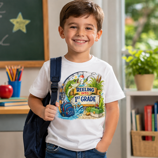 Reeling Into 1st Grade PNG Sublimation Design