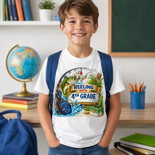 Reeling Into 4th Grade PNG Sublimation Design