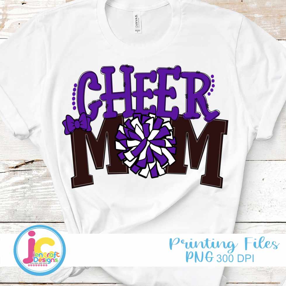Cheer Mom Png | Purple and White Cheerleader Pom Pom Png Sublimation File JenCraft Designs