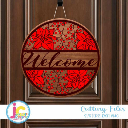Christmas Welcome Porch Sign svg | Round Wood Door Sign SVG DXF PNG EPS JenCraft Designs