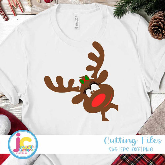 Christmas Svg | Girl Peeking Reindeer SVG EPS DXF PNG