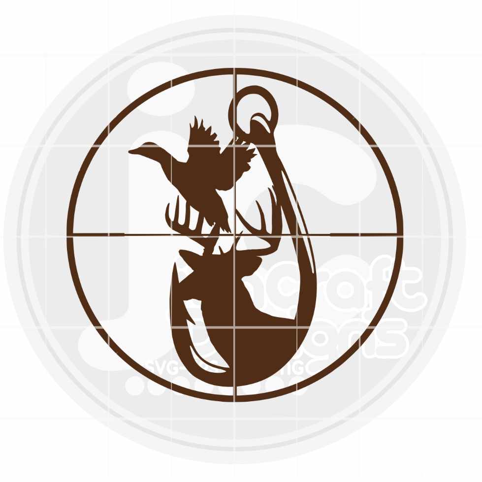 Hunting Fishing Svg | Hunter Duck Deer and Hook Crosshairs Svg
