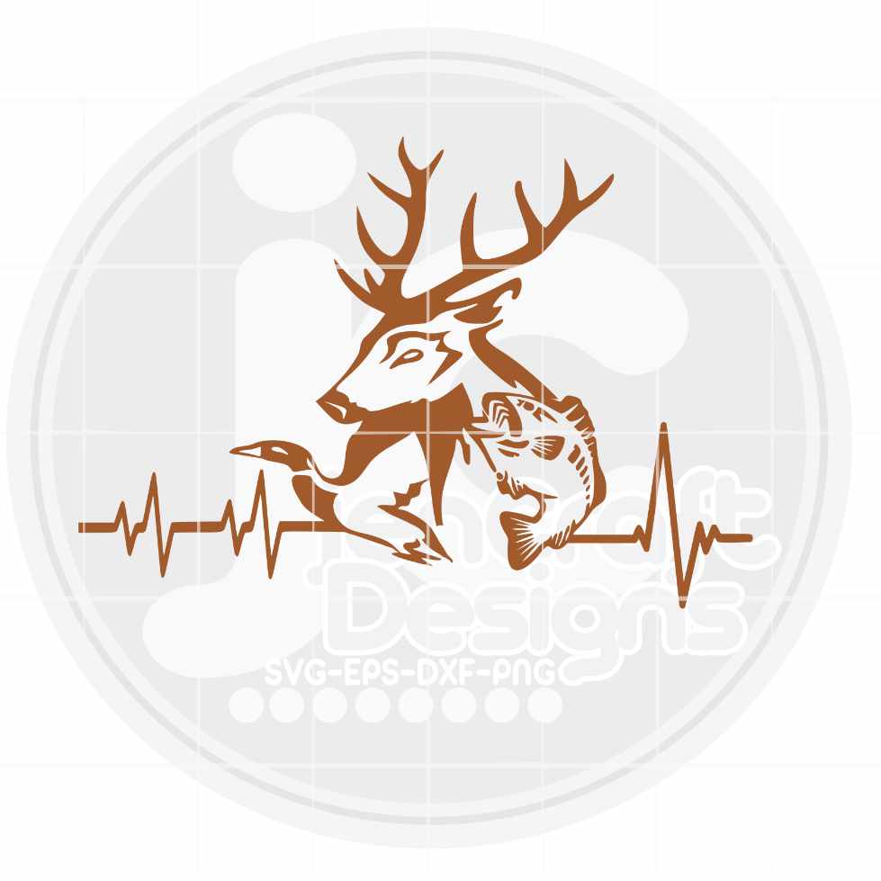 Hunting Svg | Heartbeat Duck Deer Fish SVG DXF PNG EPS