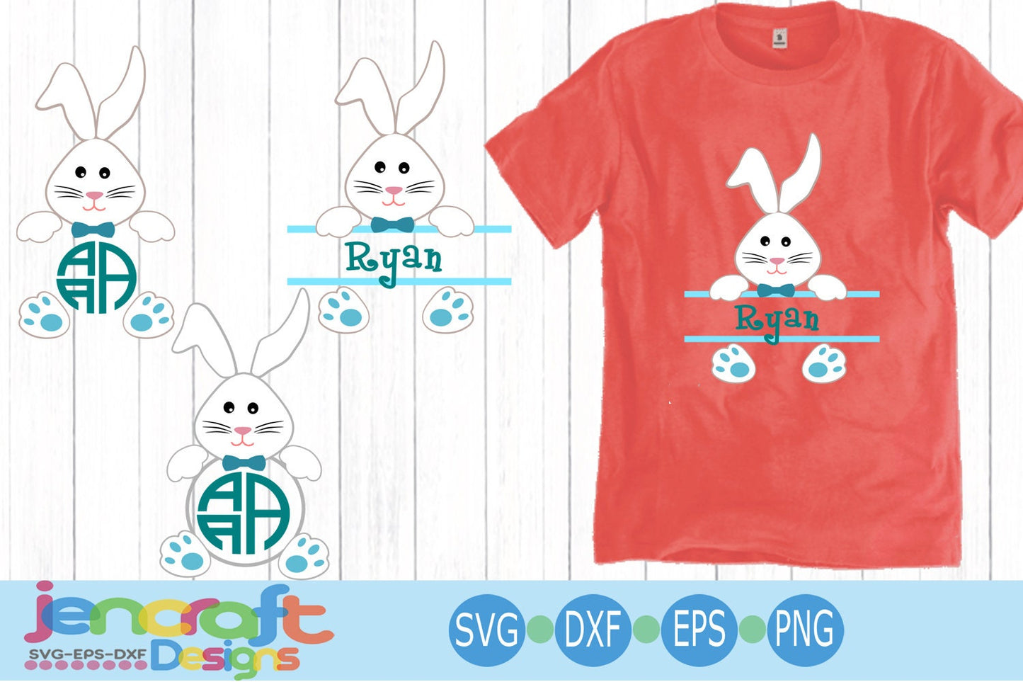 Easter SVG Bunny Boy Rabbit ears Monogram Frames Svg, Easter Split Monogram SVG,EPS,Dxf,digital download files Silhouette Cricut - JenCraft Designs