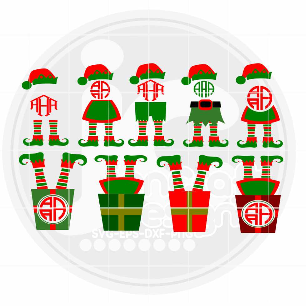 Christmas Svg | Elf Legs Monogram Frame SVG DXF PNG EPS Bundle JenCraft Designs