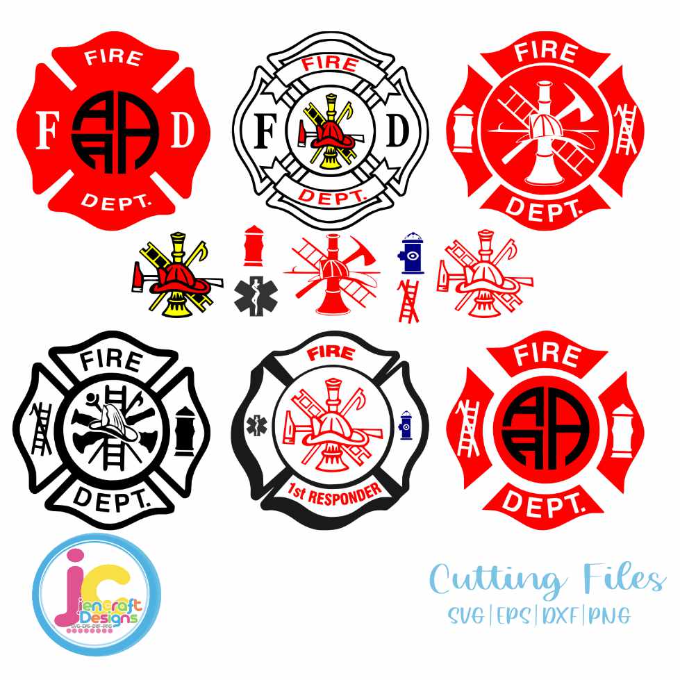 Fireman Svg | Firefighter Monogram Frame SVG EPS DXF PNG Bundle