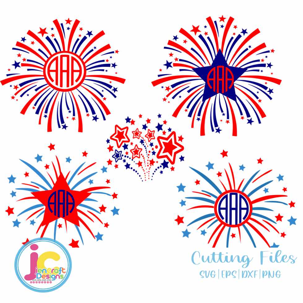 4th of July Svg | Fireworks Monogram Frame SVG EPS DXF PNG Bundle JenCraft Designs