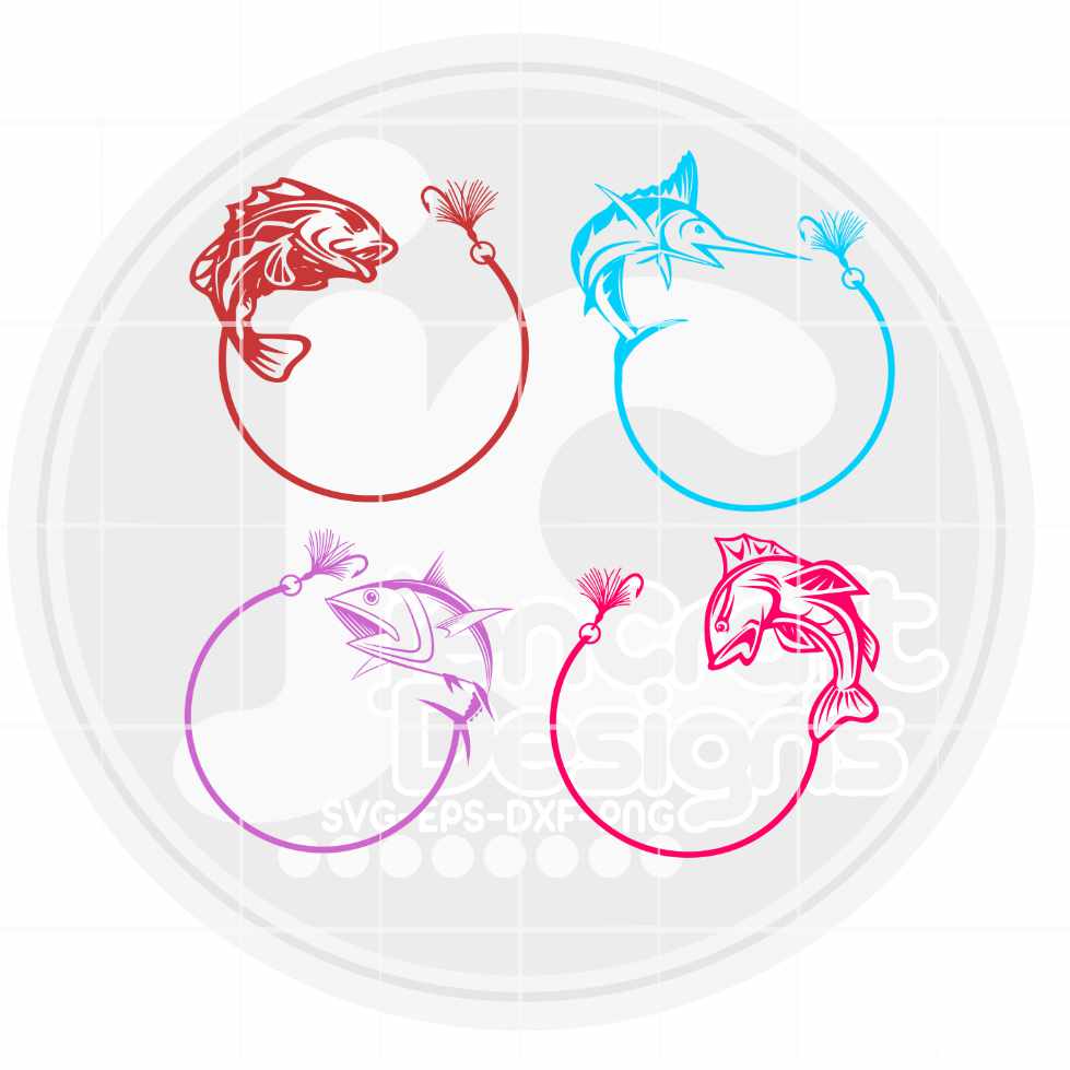 Fishing SVG | Fish Monogram Frame SVG EPS DXF PNG Bundle