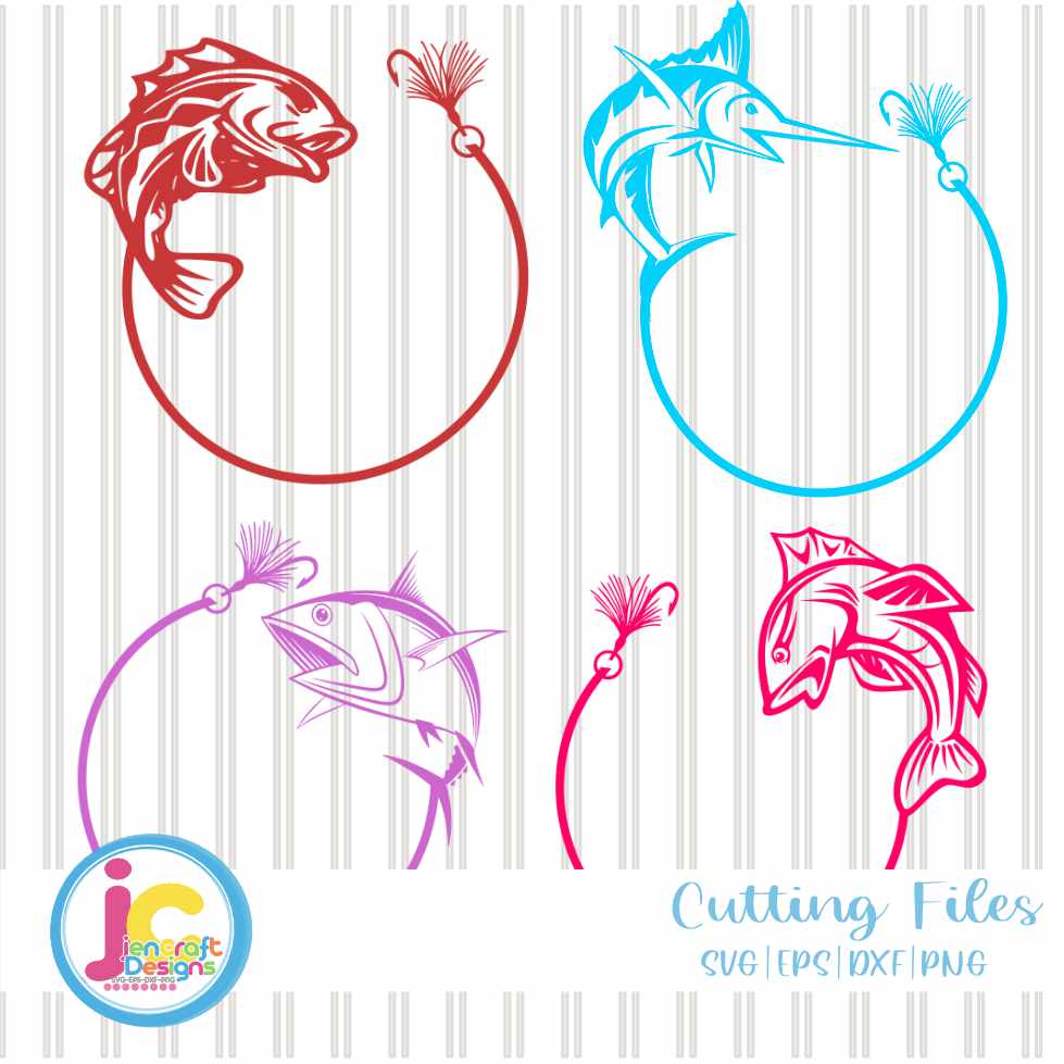 Fishing SVG | Fish Monogram Frame SVG EPS DXF PNG Bundle