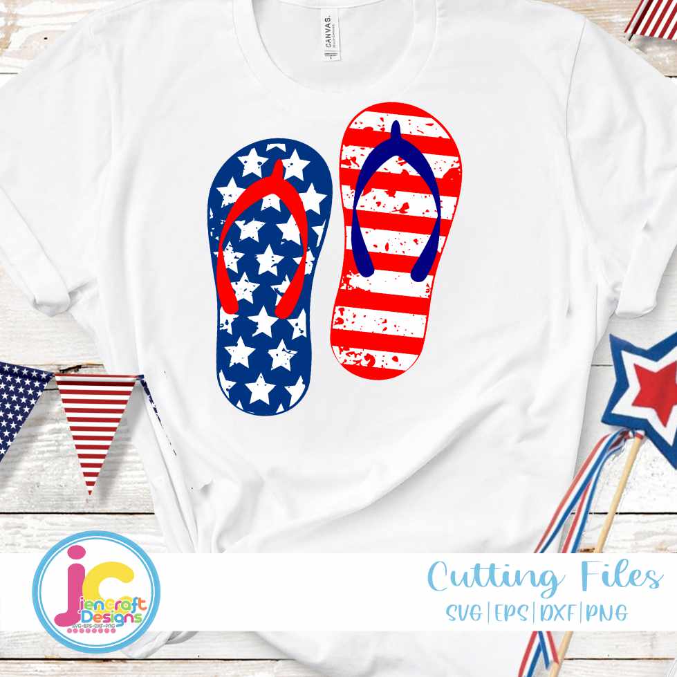 4th of July SVG | Patriotic Distressed Flip Flops SVG DXF PNG EPS JenCraft Designs
