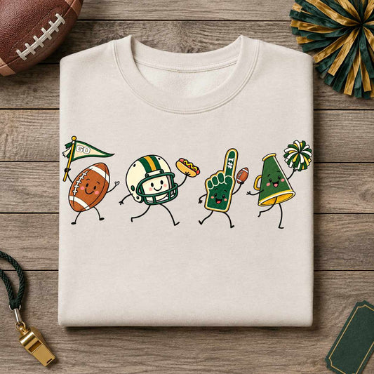 Forest Green Gold Cream Football Doodle PNG Sublimation Design