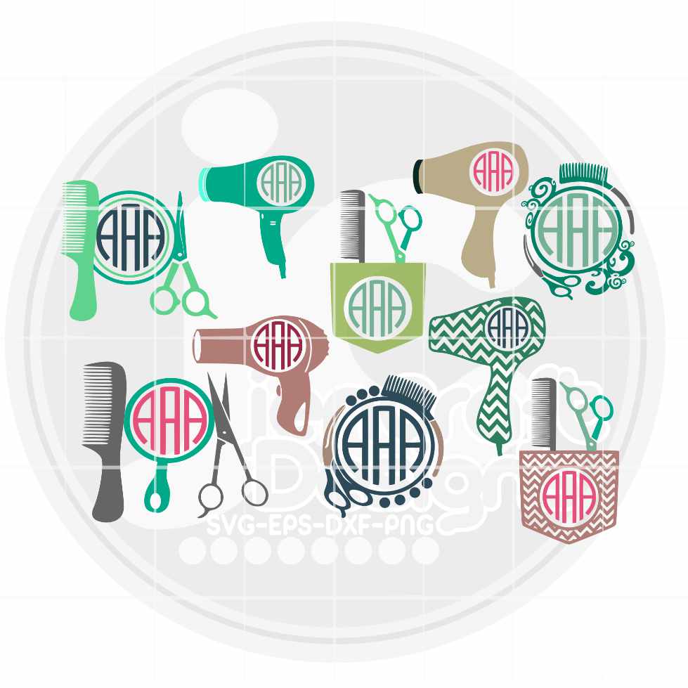 Hairdresser Svg | Stylist Salon Monogram Frame SVG DXF PNG EPS Bundle