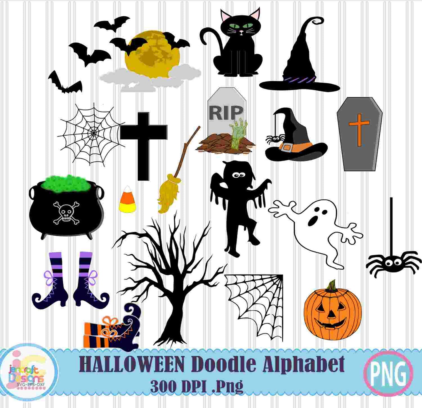 Halloween Alphabet Png | Halloween Doodle Letters Png Sublimation File JenCraft Designs