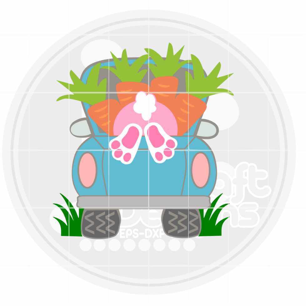 Easter SVG Hop in Bunny Truck door hanger round sign, Hanging Porch Welcome, Glowforge, Cricut, Silhouette Svg, Eps, Dxf, Png laser cut file - JenCraft Designs