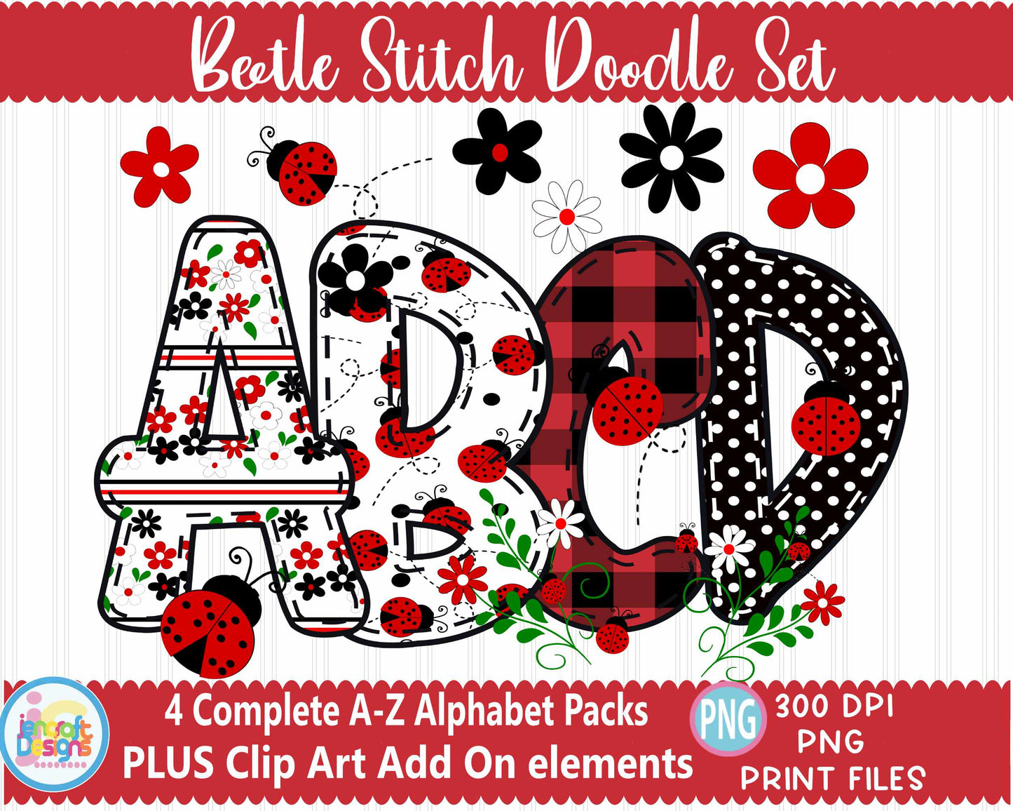 Beetle Doodle Alphabet Png | Ladybug Alphabet Png Sublimation File