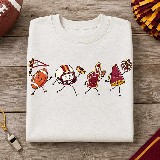 Maroon Gold Cream Football Doodle PNG Sublimation Design