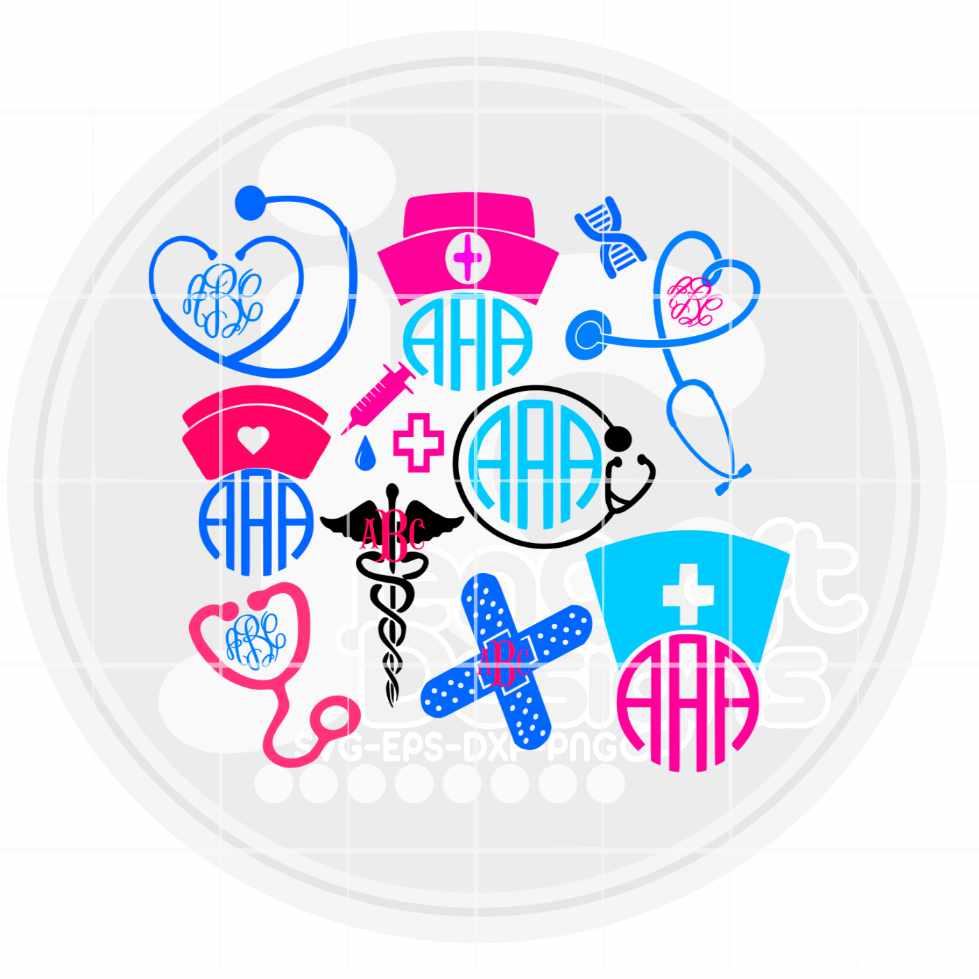 Nurse svg | Nursing Monogram Frame SVG EPS DXF PNG Bundle