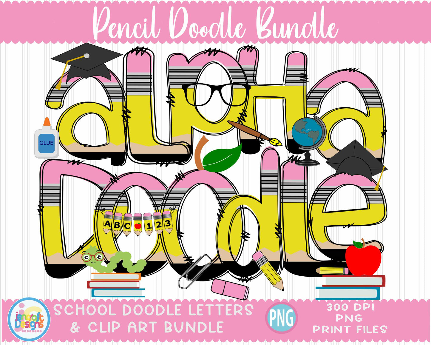 School Alphabet Png | School Doodle Letters Png Sublimation File