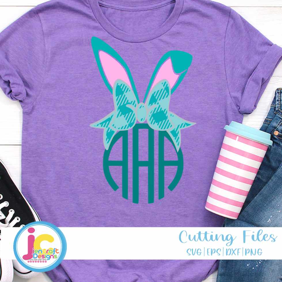 Easter Svg | Plaid Bunny Bow Ears Monogram Frame SVG EPS DXF PNGSvg