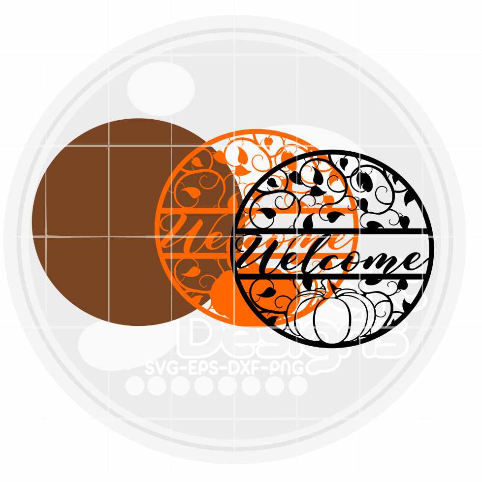 Fall Welcome Sign, Pumpkin decor, door hanger round wood door hanging sign, Glowforge Cricut Silhouette laser cut file Svg Eps, Dxf Png - JenCraft Designs