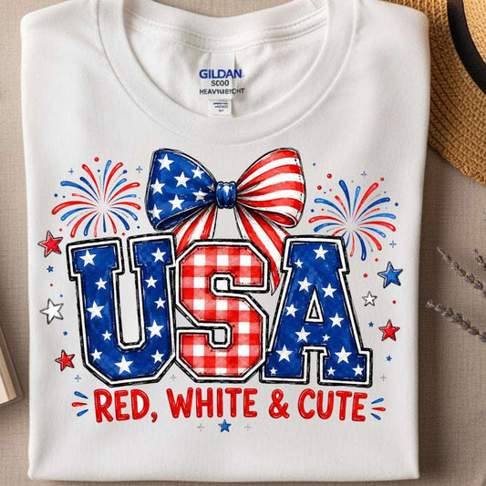Red White and Cute PNG | Patriotic USA Bow Sublimation Design for 4th of July Shirts & Tumblers