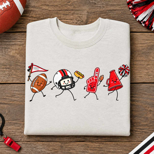Red Black White Football Doodle PNG Sublimation Design