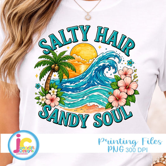 Salty Hair Sandy Soul PNG | Beach Sublimation Design