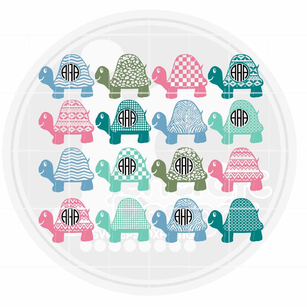 Turtle Svg | Kids Monogram Frame SVG DXF PNG EPS Bundle