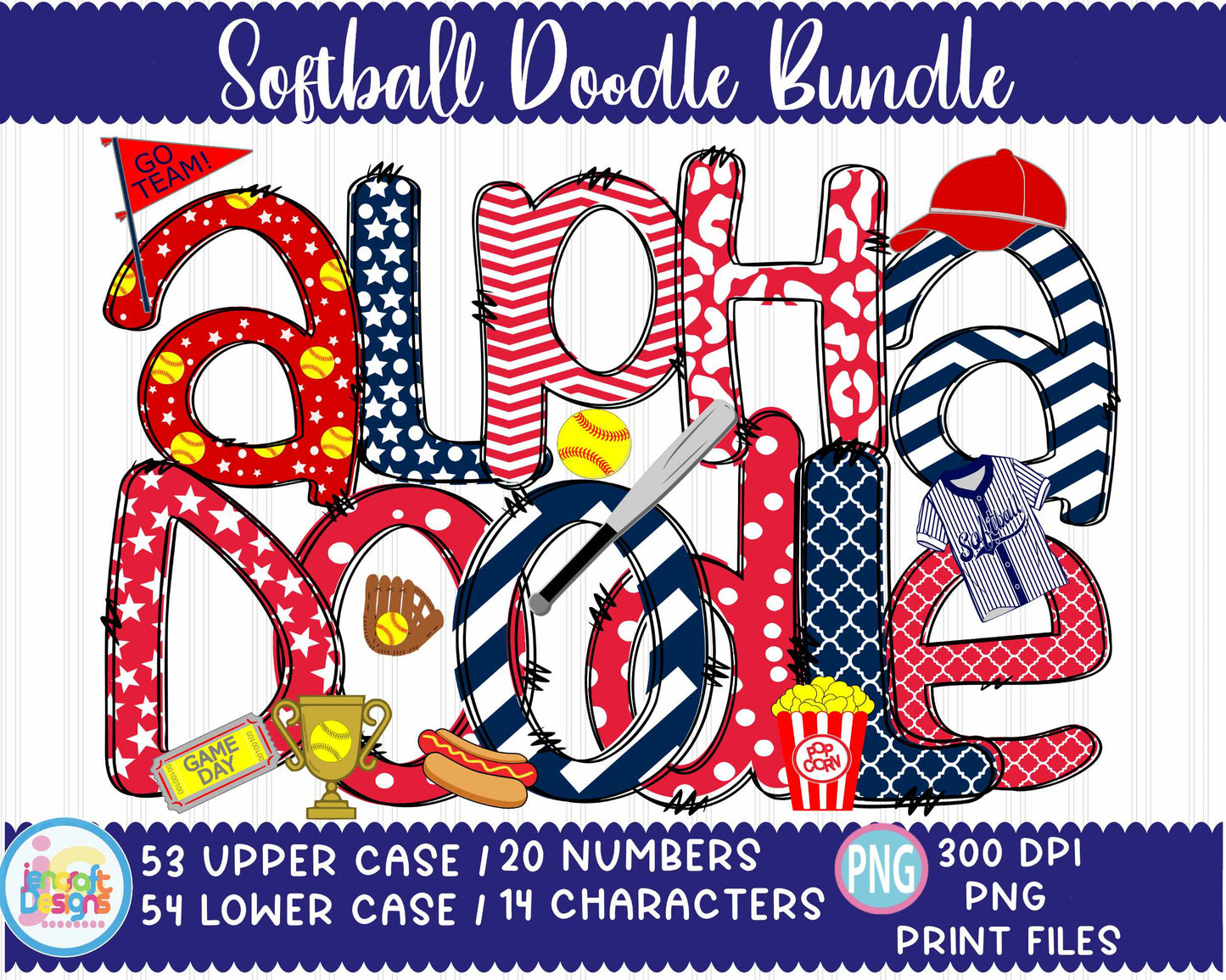 Softball Doodle Letters Png | Softball Alphabet Png Sublimation File
