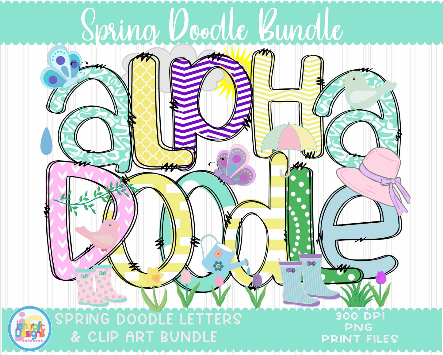 Spring Alphabet Png | Spring Doodle Letters Png Sublimation File