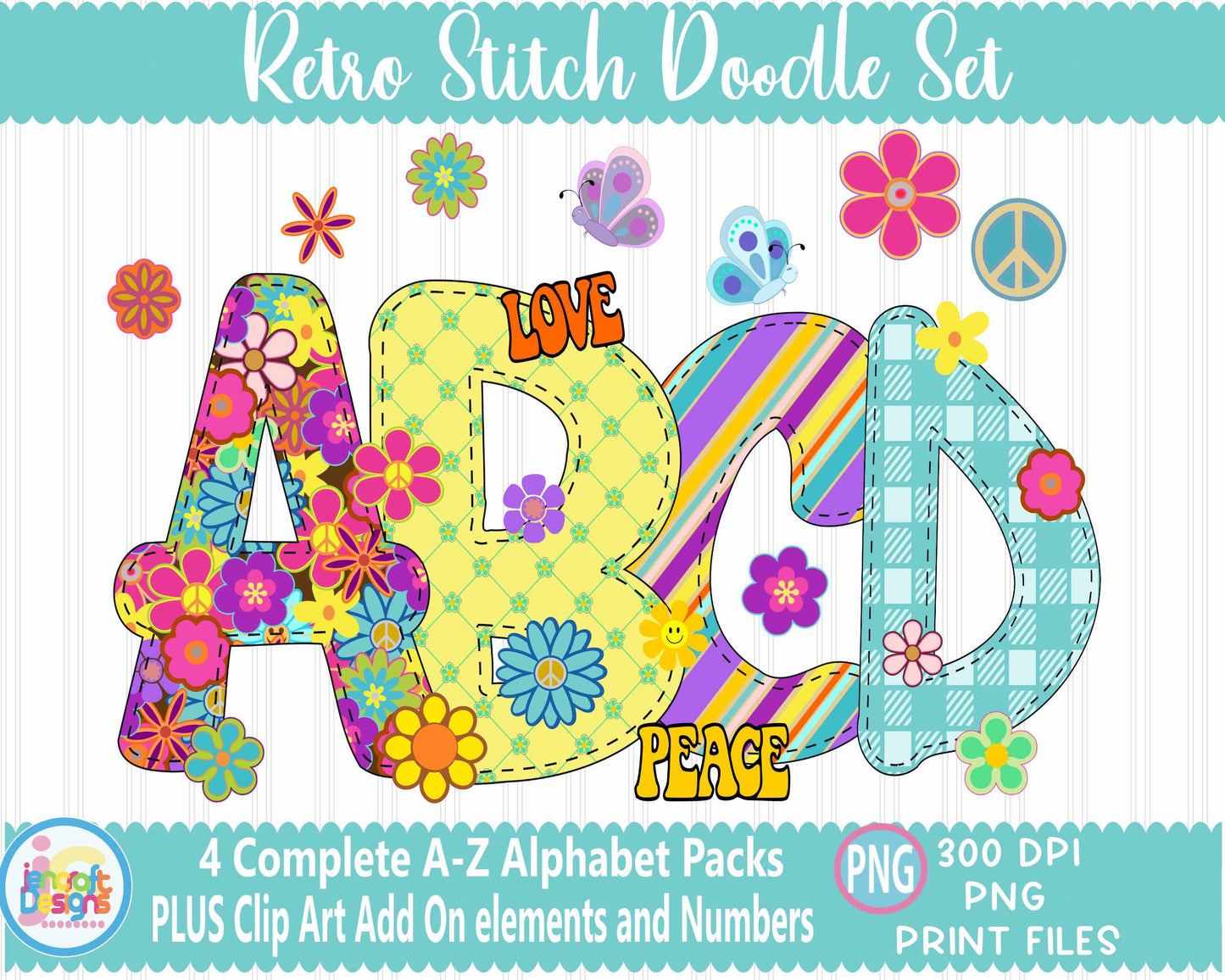 Retro Alphabet Png | Retro Groovy Letters Png Sublimation File