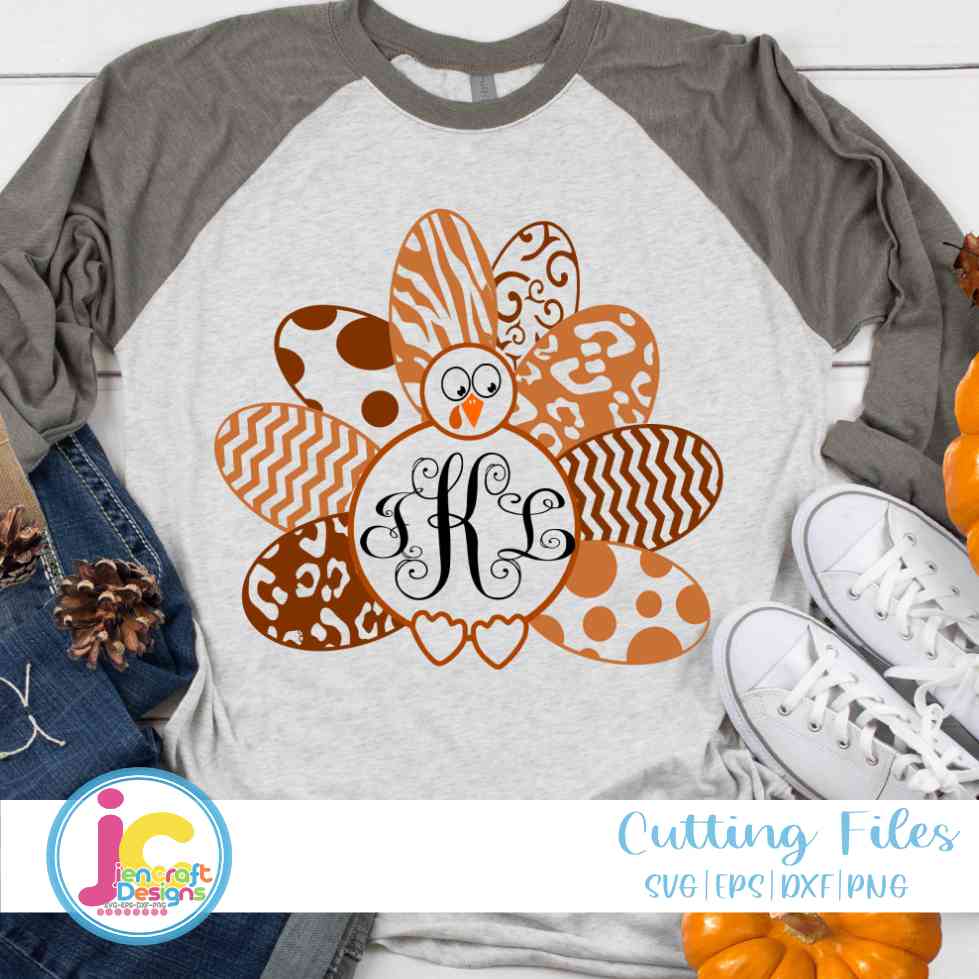 Fall Svg | Turkey Monogram Frame SVG DXF PNG EPS JenCraft Designs