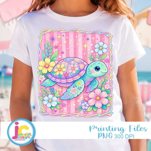 Preppy Turtle Summer PNG | Tropical Flower Sublimation Design