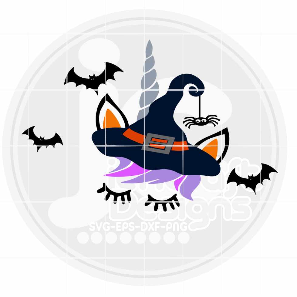 Halloween Svg | Unicorn Witch Face 2 SVG DXF PNG EPS JenCraft Designs