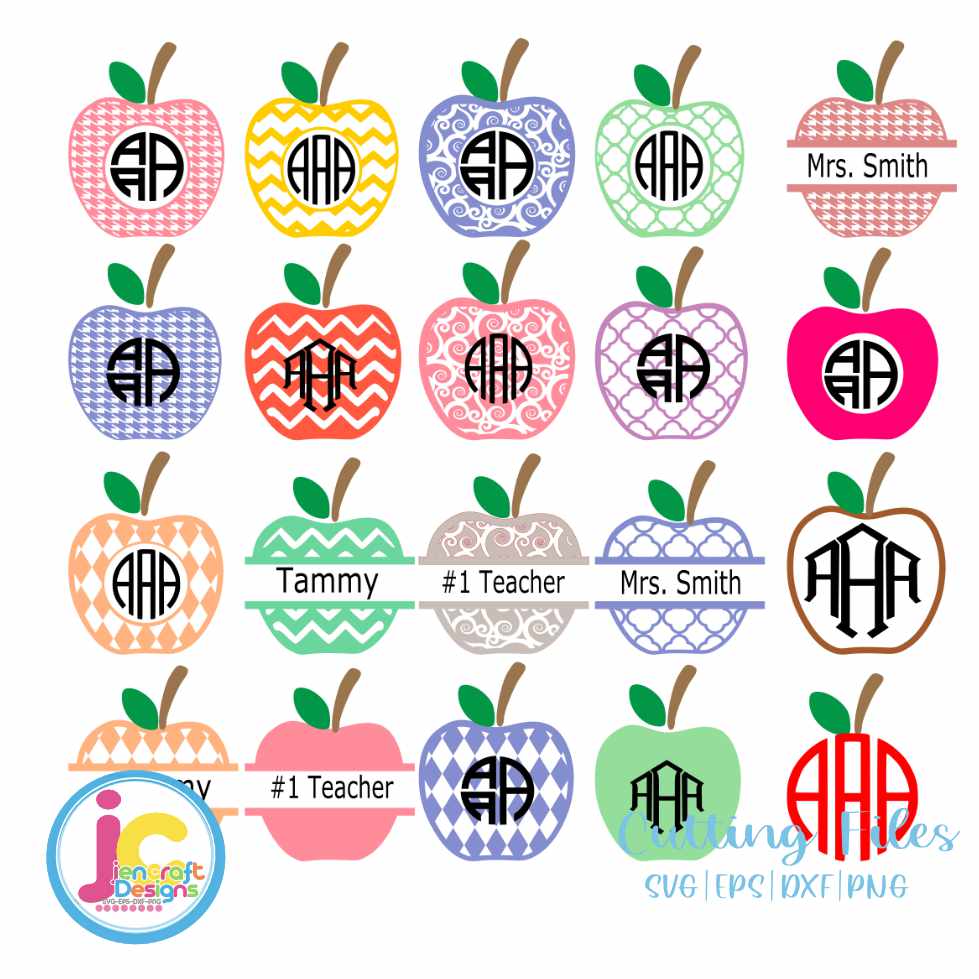 School Svg | Apple Monogram Frame SVG EPS DXF PNG bundle JenCraft Designs