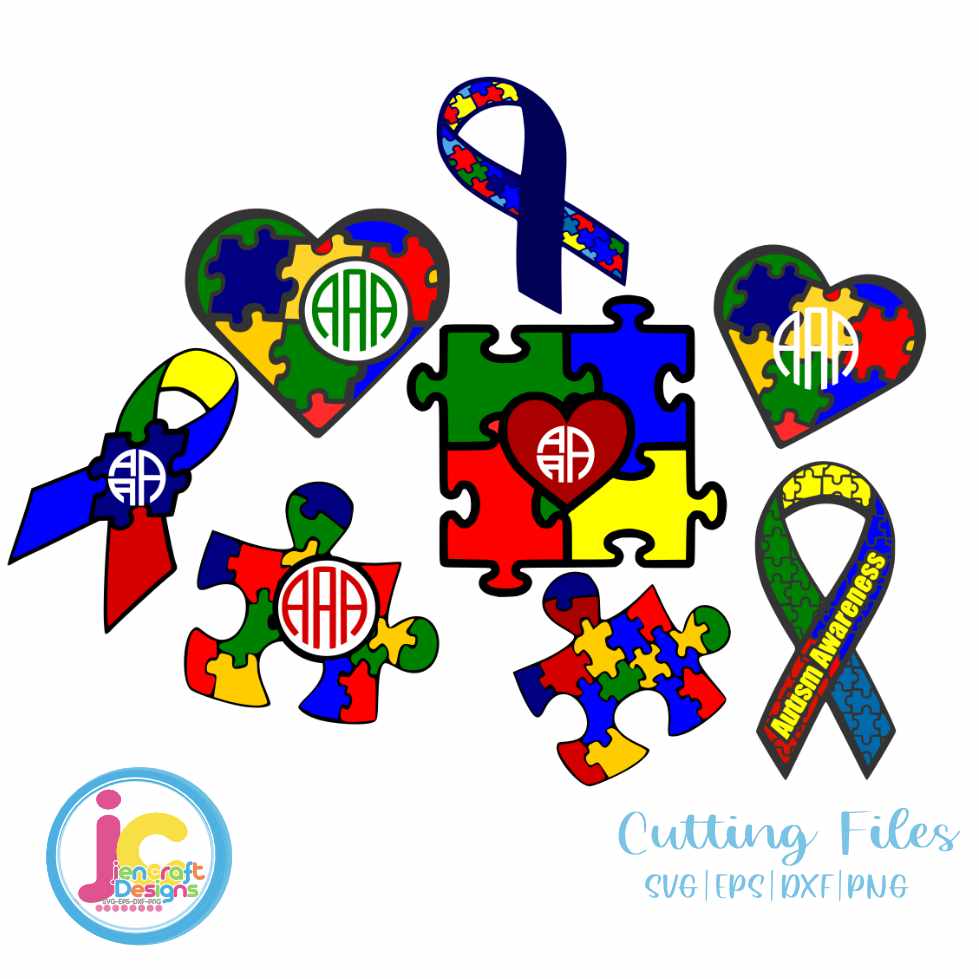 Autism Awareness Svg | Puzzle Monogram Frame SVG EPS DXF Bundle