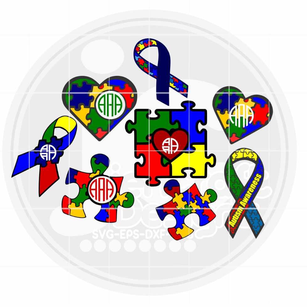 Autism Awareness Svg | Puzzle Monogram Frame SVG EPS DXF Bundle