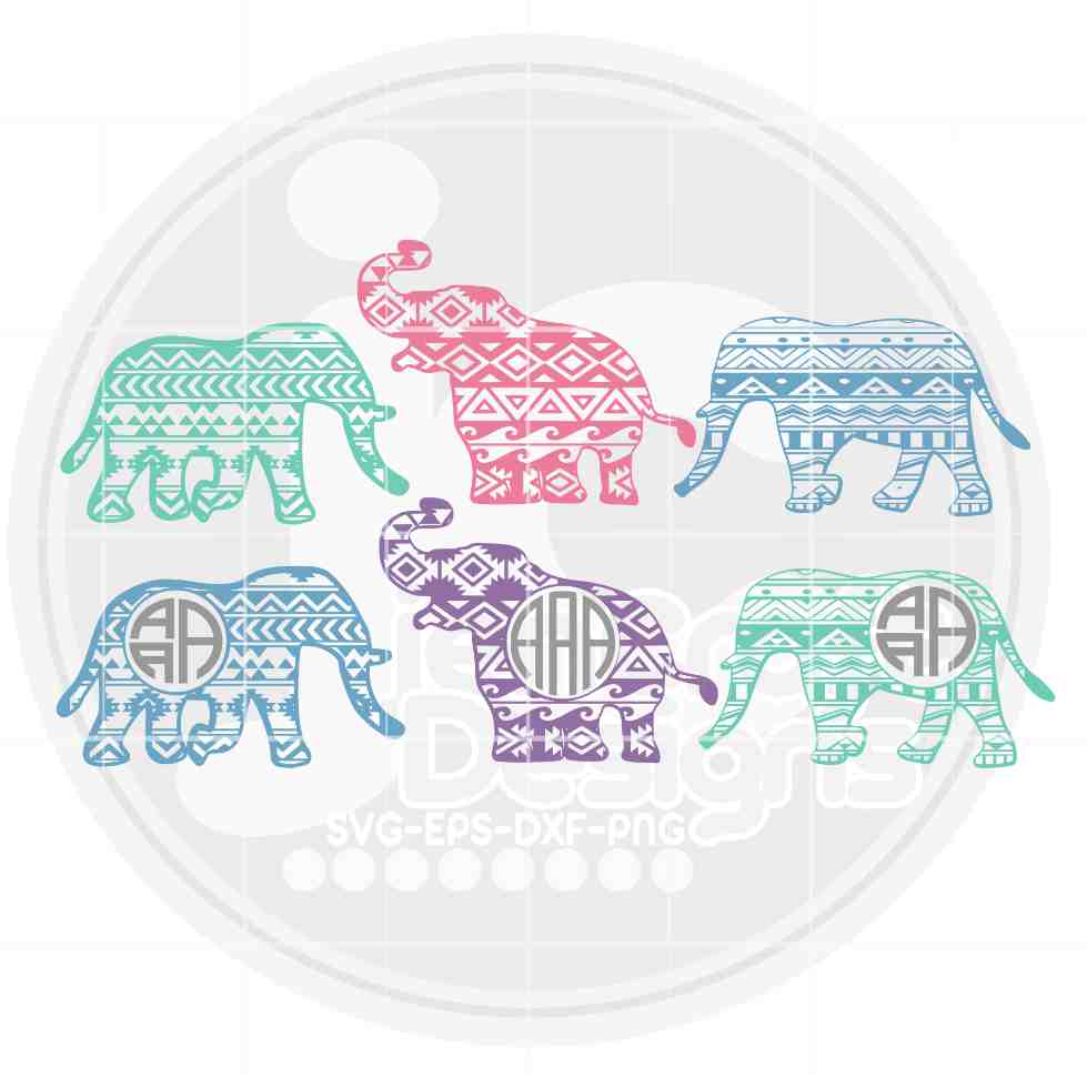 Elephant Monogram Frame Svg | Elephant SVG EPS DXF PNG Bundle JenCraft Designs