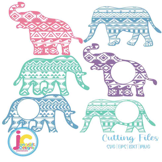 Elephant Monogram Frame Svg | Elephant SVG EPS DXF PNG Bundle JenCraft Designs